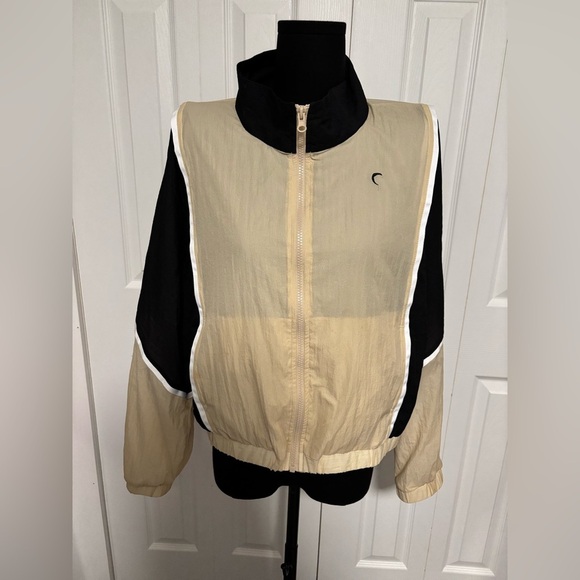 ZYIA Black & Tan Block Zipper Jacket Size Large Windbreaker Activewear Light - Picture 1 of 7
